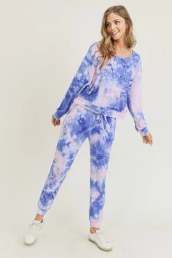 Daydreamer Tie Dye Loungewear Set -Selected Women's Clothing Store TP2240 827JG002 PNKBLU 3 a5bb6f32 63df 4a41 87b7 a000aa4745ba