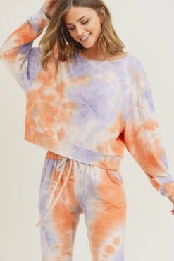 Daydreamer Tie Dye Print Long Sleeve Top -Selected Women's Clothing Store TP2240 ORGPUR