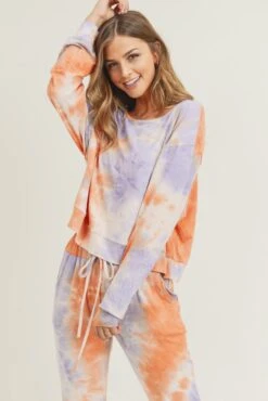 Daydreamer Tie Dye Print Long Sleeve Top -Selected Women's Clothing Store TP2240 ORGPUR 2