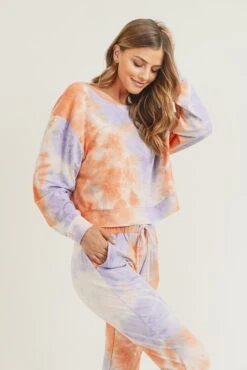 Daydreamer Tie Dye Print Long Sleeve Top -Selected Women's Clothing Store TP2240 ORGPUR 3