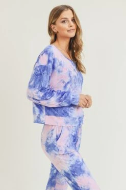 Daydreamer Tie Dye Print Long Sleeve Top -Selected Women's Clothing Store TP2240 PNKBLU 4