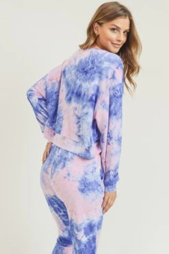 Daydreamer Tie Dye Print Long Sleeve Top -Selected Women's Clothing Store TP2240 PNKBLU 5