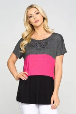 Colorblock Multicolor Short Sleeve Top -Selected Women's Clothing Store TP2248 HFB