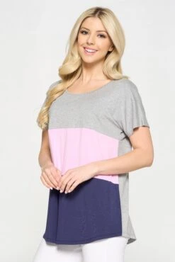 Colorblock Multicolor Short Sleeve Top -Selected Women's Clothing Store TP2248 HLN 2