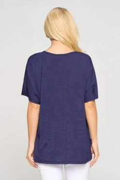 Basic Button Up Short Sleeve Top -Selected Women's Clothing Store TP2249 NAV 3