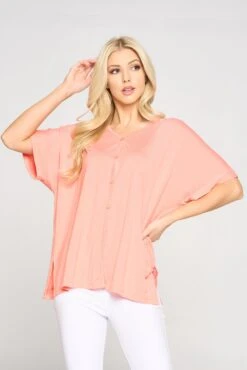 Basic Button Up Short Sleeve Top -Selected Women's Clothing Store TP2249 SAL