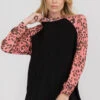 Blushing Leopard Print Long Sleeve Crewneck Top -Selected Women's Clothing Store TP2265 FUS