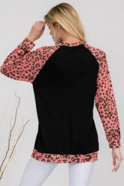 Blushing Leopard Print Long Sleeve Crewneck Top -Selected Women's Clothing Store TP2265 FUS3