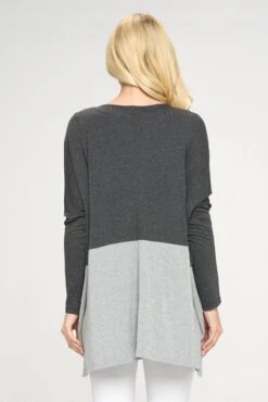 &New Simple Colorblock Long Sleeve Top -Selected Women's Clothing Store TP2266 CHAGRY 4