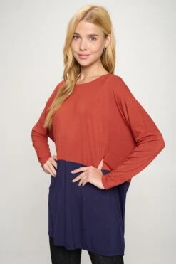 &New Simple Colorblock Long Sleeve Top -Selected Women's Clothing Store TP2266 RSTNAV3