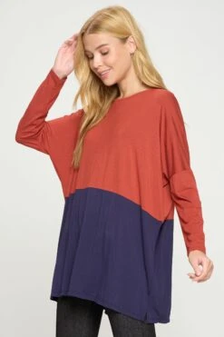 &New Simple Colorblock Long Sleeve Top -Selected Women's Clothing Store TP2266 RSTNAV4