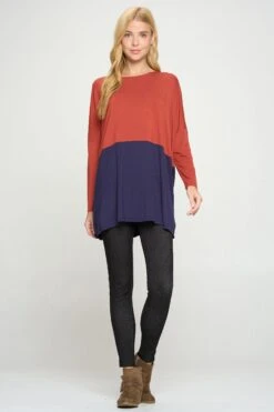 &New Simple Colorblock Long Sleeve Top -Selected Women's Clothing Store TP2266 RSTNAV6