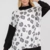 Scattered Leopard Print Mock Neck Sweater -Selected Women's Clothing Store TP2274 WHT