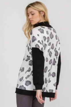 Scattered Leopard Print Mock Neck Sweater -Selected Women's Clothing Store TP2274 WHT5