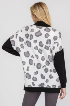 Scattered Leopard Print Mock Neck Sweater -Selected Women's Clothing Store TP2274 WHT6