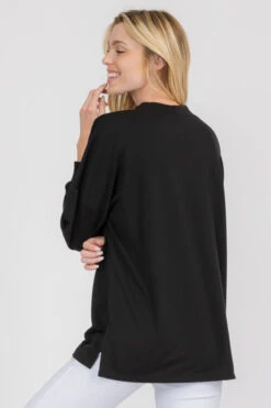 &New Solid Crewneck Long Sleeve Top -Selected Women's Clothing Store TP2276 BLK3