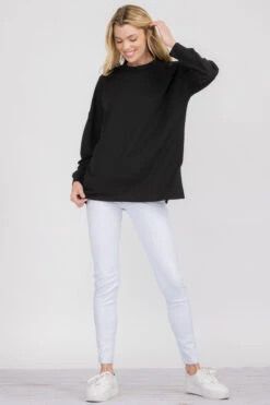 &New Solid Crewneck Long Sleeve Top -Selected Women's Clothing Store TP2276 BLK4