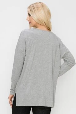 Basic V-Neck Solid Long Sleeve Top -Selected Women's Clothing Store TP2279 HGR5