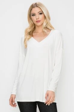 Basic V-Neck Solid Long Sleeve Top -Selected Women's Clothing Store TP2279 OFF1