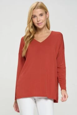Basic V-Neck Solid Long Sleeve Top -Selected Women's Clothing Store TP2279 RST3