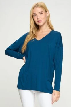 Basic V-Neck Solid Long Sleeve Top -Selected Women's Clothing Store TP2279 TEL1
