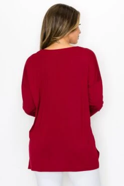 Basic V-Neck Solid Long Sleeve Top -Selected Women's Clothing Store TP2279 WND1