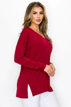 Basic V-Neck Solid Long Sleeve Top -Selected Women's Clothing Store TP2279 WND2