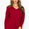 Basic V-Neck Solid Long Sleeve Top -Selected Women's Clothing Store TP2279 WND4