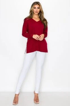 Basic V-Neck Solid Long Sleeve Top -Selected Women's Clothing Store TP2279 WND5