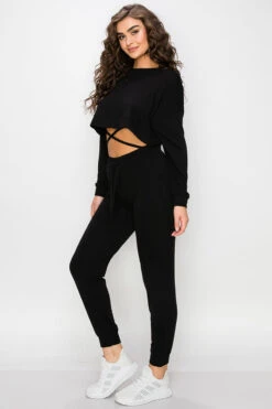 String Me Along Tie Waist Loungewear Set -Selected Women's Clothing Store TP2281 BLK 827JG006 BLK4 594a5bca 5d67 4cbe 9396 c8324da64cab