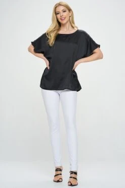 Women’s Satin Short-Sleeve Blouse -Selected Women's Clothing Store TP2287 BLK 5