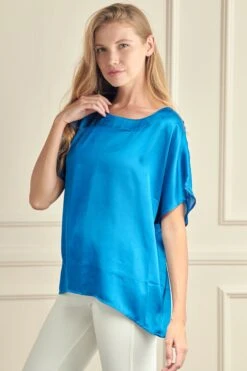 Women’s Satin Short-Sleeve Blouse -Selected Women's Clothing Store TP2287 BLU 2