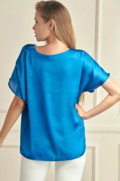 Women’s Satin Short-Sleeve Blouse -Selected Women's Clothing Store TP2287 BLU 3