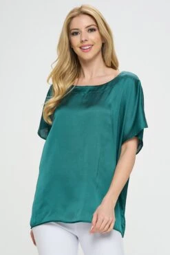 Women’s Satin Short-Sleeve Blouse -Selected Women's Clothing Store TP2287 GRN 4