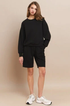 Sweatshirt And Shorts Set -Selected Women's Clothing Store TP2297 807JG017 BLK 5 l