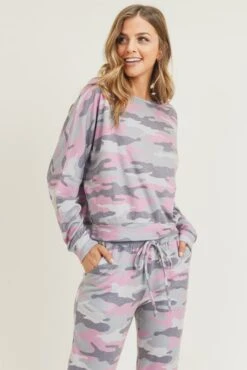 Relaxed Camo Print Set -Selected Women's Clothing Store TP2300 827JG004 PNK 5