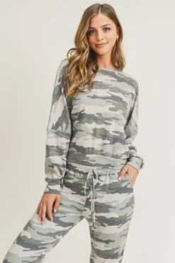 Relaxed Green Camo Print Set -Selected Women's Clothing Store TP2300 JG004 OLV 3
