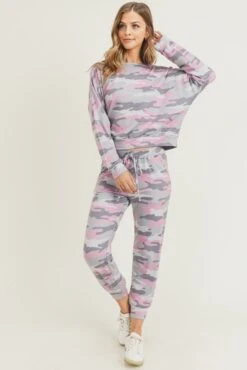 Relaxed Camo Print Set -Selected Women's Clothing Store TP2300 JG004 PNK 6