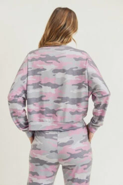 Relaxed Camo Print Pullover Top -Selected Women's Clothing Store TP2300 PNK 5 l