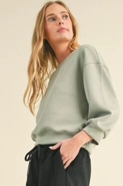 Women's Solid Cropped Scuba Sweatshirt -Selected Women's Clothing Store TP2350 SAG 2