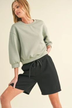 Women's Solid Cropped Scuba Sweatshirt -Selected Women's Clothing Store TP2350 SAG 5