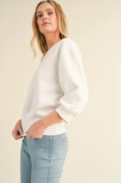 Women's Solid Cropped Scuba Sweatshirt -Selected Women's Clothing Store TP2350 WHT 2