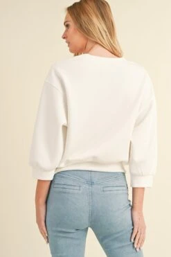 Women's Solid Cropped Scuba Sweatshirt -Selected Women's Clothing Store TP2350 WHT 3