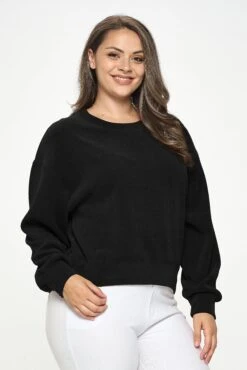 Women's Plus Size Crewneck Corduroy Sweatshirt (XL Only) -Selected Women's Clothing Store TP2403P XL BLK