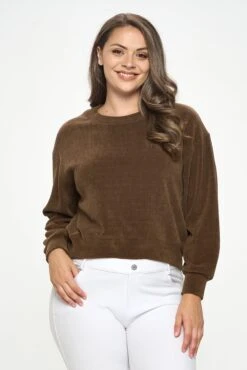 Women's Plus Size Crewneck Corduroy Sweatshirt (XL Only) -Selected Women's Clothing Store TP2403P XL BRW