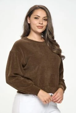 Women's Plus Size Crewneck Corduroy Sweatshirt (XL Only) -Selected Women's Clothing Store TP2403P XL BRW 2