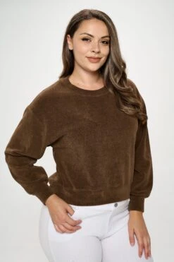 Women's Plus Size Crewneck Corduroy Sweatshirt (XL Only) -Selected Women's Clothing Store TP2403P XL BRW 4