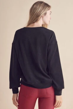 Women's Relaxed Ribbed Corduroy Long Sleeve Top -Selected Women's Clothing Store TP2403 BLK 3 l