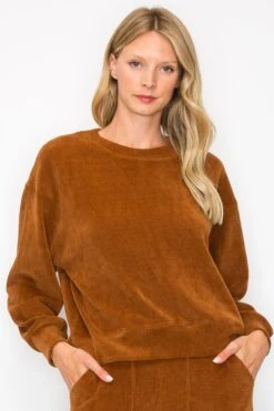 Women's Relaxed Ribbed Corduroy Long Sleeve Top -Selected Women's Clothing Store TP2403 COP