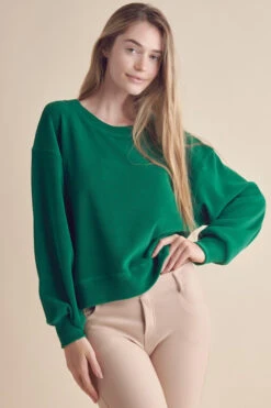Women's Relaxed Ribbed Corduroy Long Sleeve Top -Selected Women's Clothing Store TP2403 FRG l